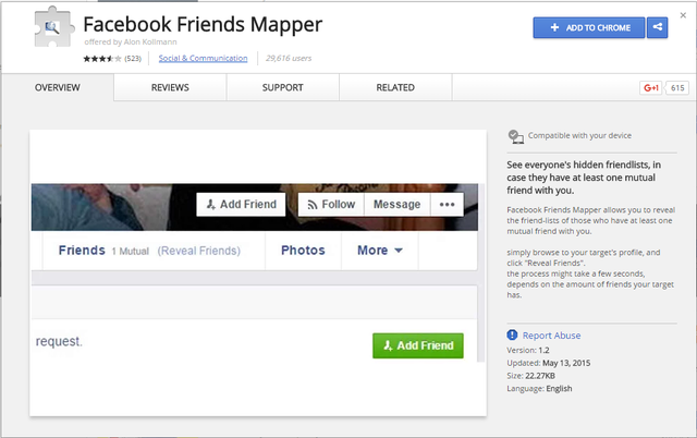 Facebook friends mapper extension